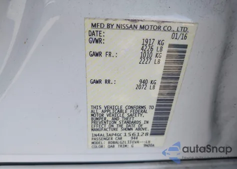 2016 Nissan Altima 2.5 S from USA, damaged, VIN 1N4AL3AP4GC156128